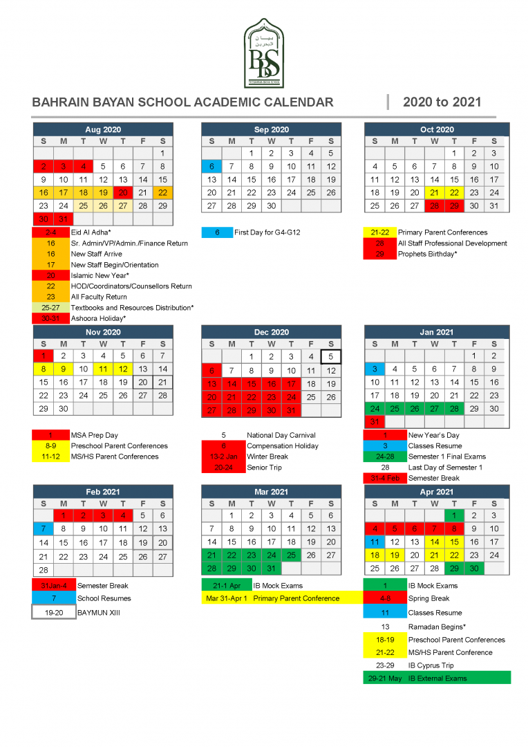 schedule-for-the-month-of-october-2020-bahrain-bayan-school